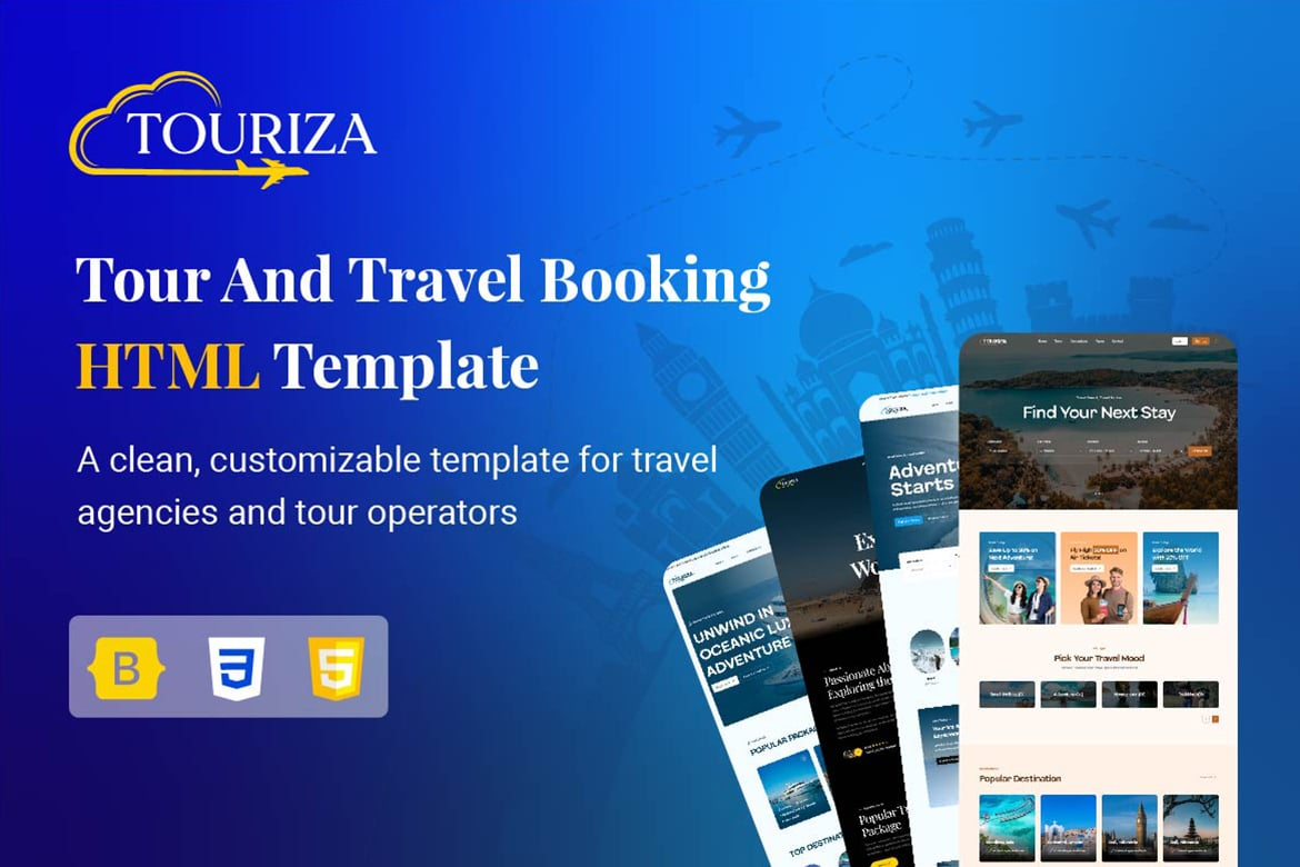 قالب آژانس مسافرتی html - قالب تور و رزرو سفر Touriza